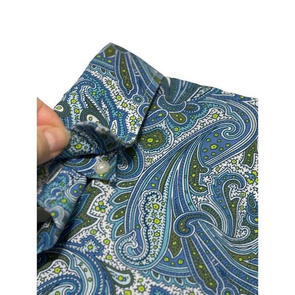 Alan Flusser Blue Green Paisley Button Up Shirt XL Casual Party Preppy Colorful - Picture 2 of 5